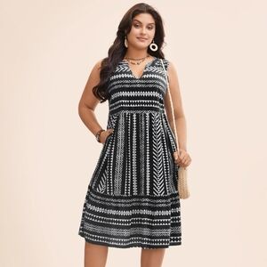 Aztec Striped Geometric Pocket Ruffle Hem Sleeveless Tank Dress 18/20 Bloomchic